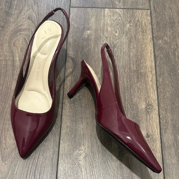 Nine West NWOT Kately 9x9 Slingback Pumps
PLUM PATENT Size  7.5 - Picture 7 of 10